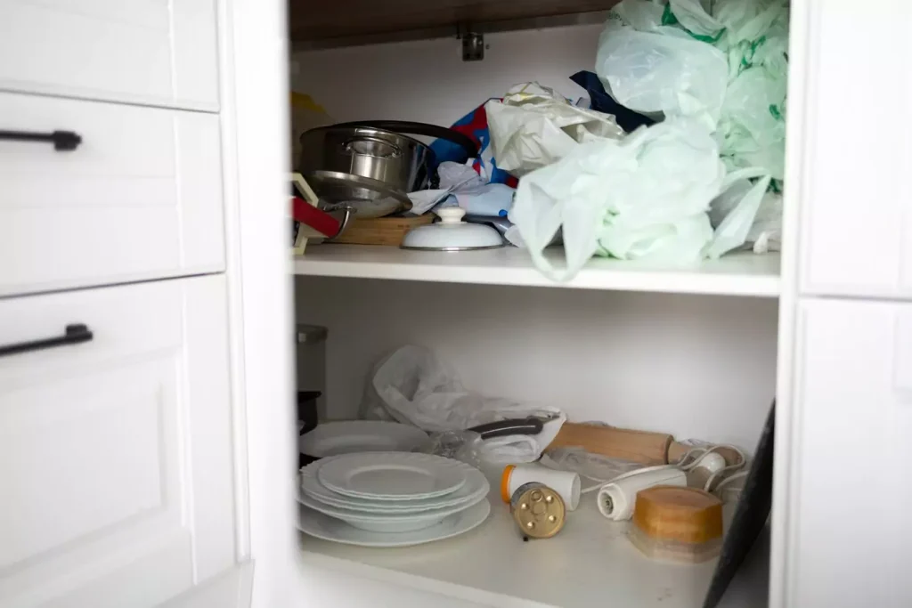 Kitchen cabinet storage accessories messy storage closet with plastic bags